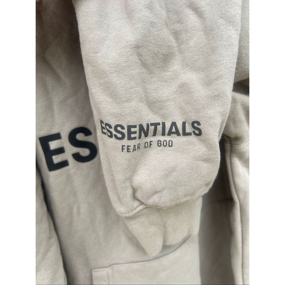 Essentials Fear Of God Big Logo Oversized Beige Hoodie Size S - Picture 3 of 7